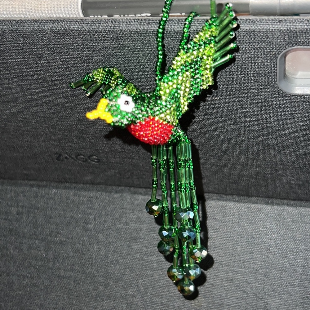 QUETZAL Bird or Hummingbird beaded charm Artisan made 5 inch long Guatemala - Picture 4 of 11